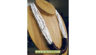 White Beaded with Wooden Rings Fashion Necklaces